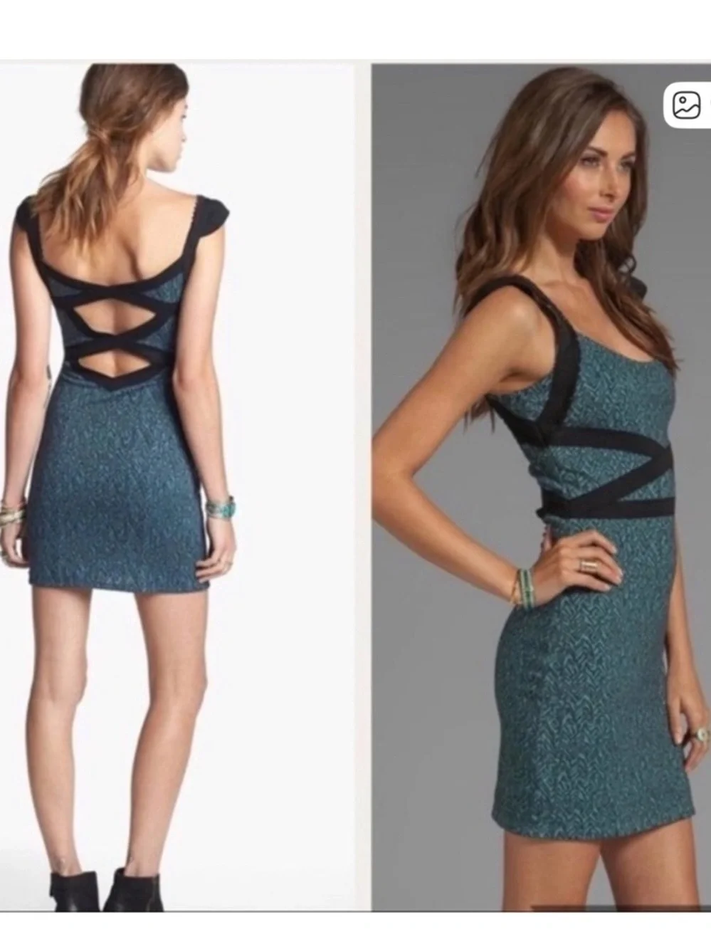 NWT Free People Teal Mini Dress with Black Strap Accents